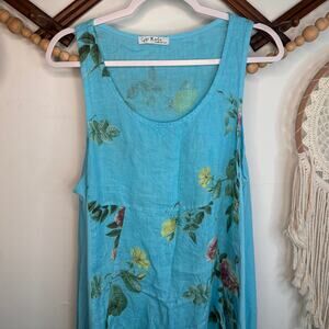 Gigi Moda Italian Linen Blue Floral Midi Dress